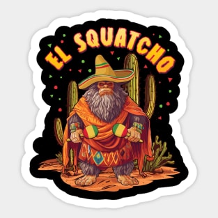 El Squatcho Bigfoot with Maraca, Sombrero and Poncho Sticker